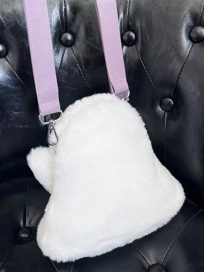 White Cute Ghost Shaped Plush Crossbody Bag Small Size