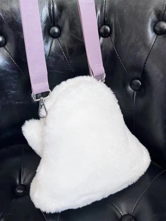 White Cute Ghost Shaped Plush Crossbody Bag Small Size