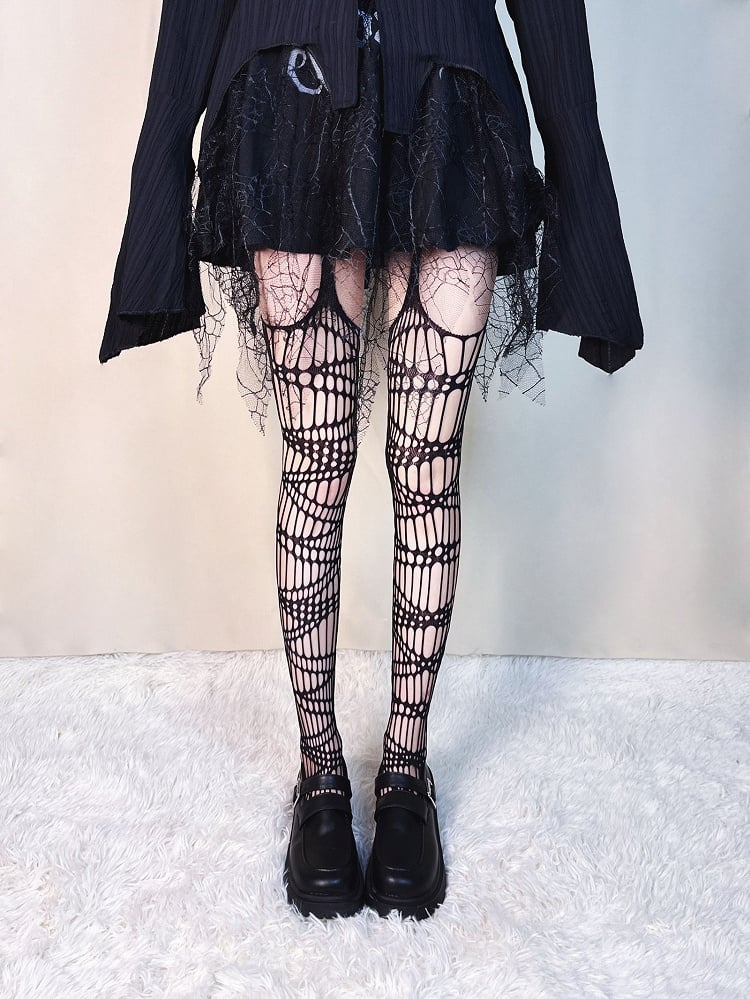 Punk Black Cut-out Design Fishnet Tights