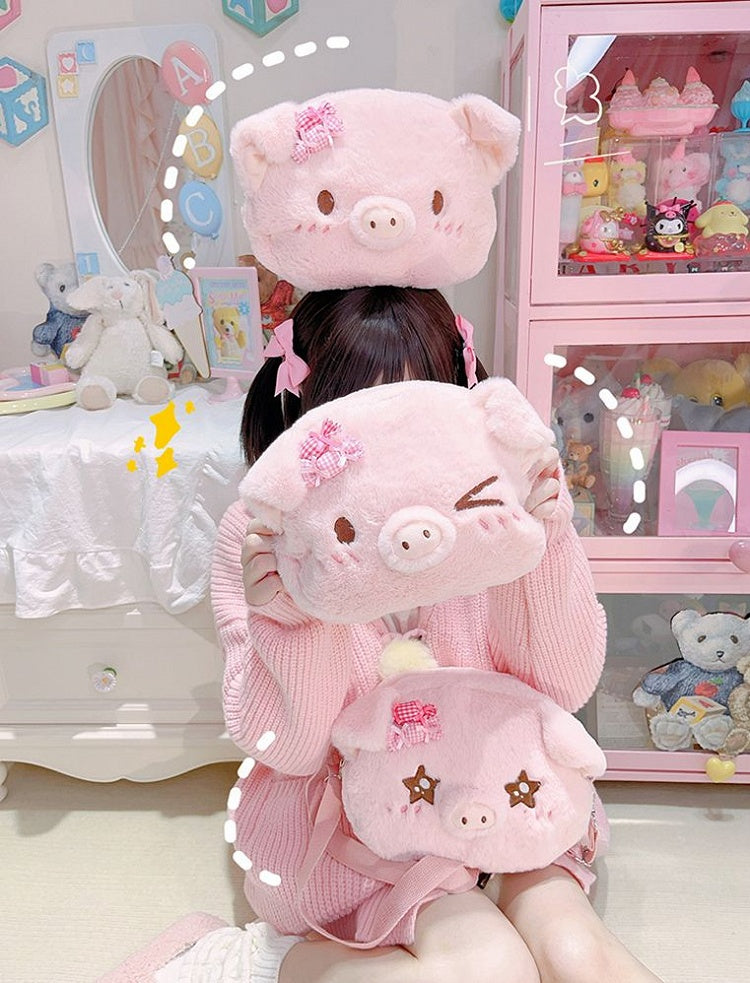 Pink Cute Pig-shaped Plush Crossbody