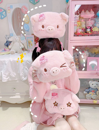 Pink Cute Pig-shaped Plush Crossbody