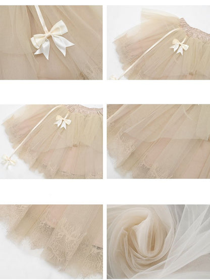 Champagne Ballet Tiered Ruffles Tulle Skirt Bowknots Details