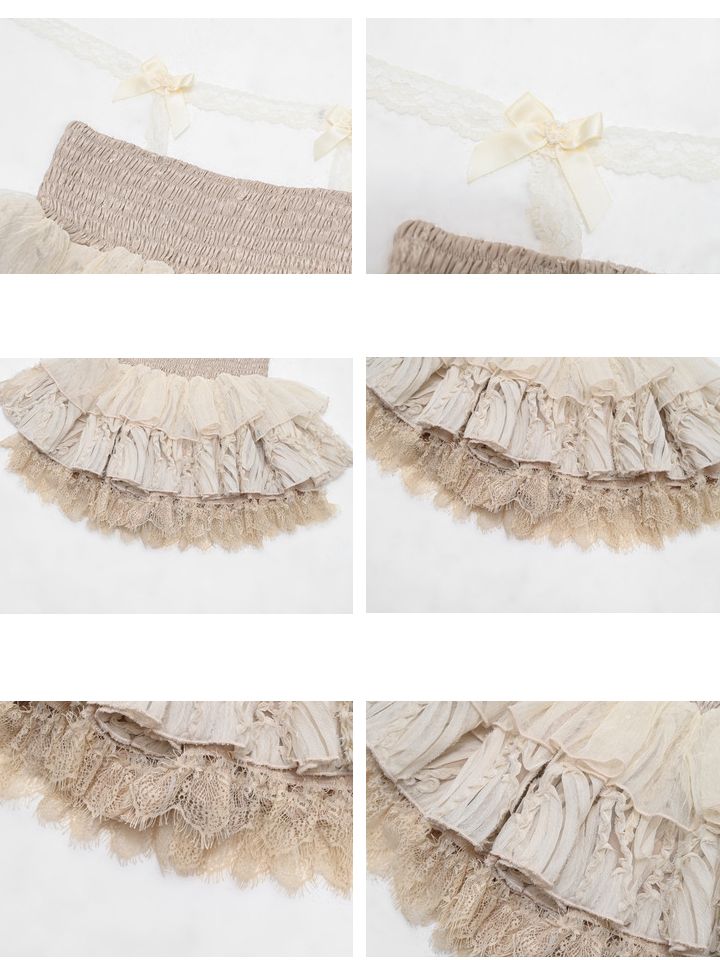 Champagne Tiered Ruffles Lace Ballet Mini Skirt with Undies