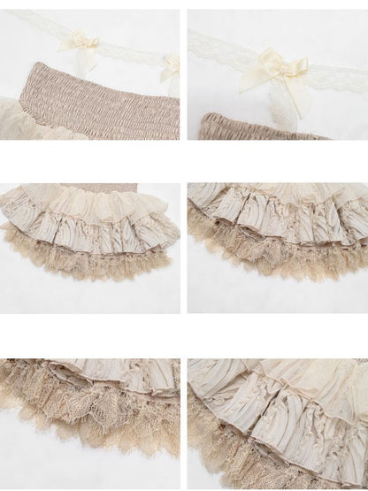 Champagne Tiered Ruffles Lace Ballet Mini Skirt with Undies