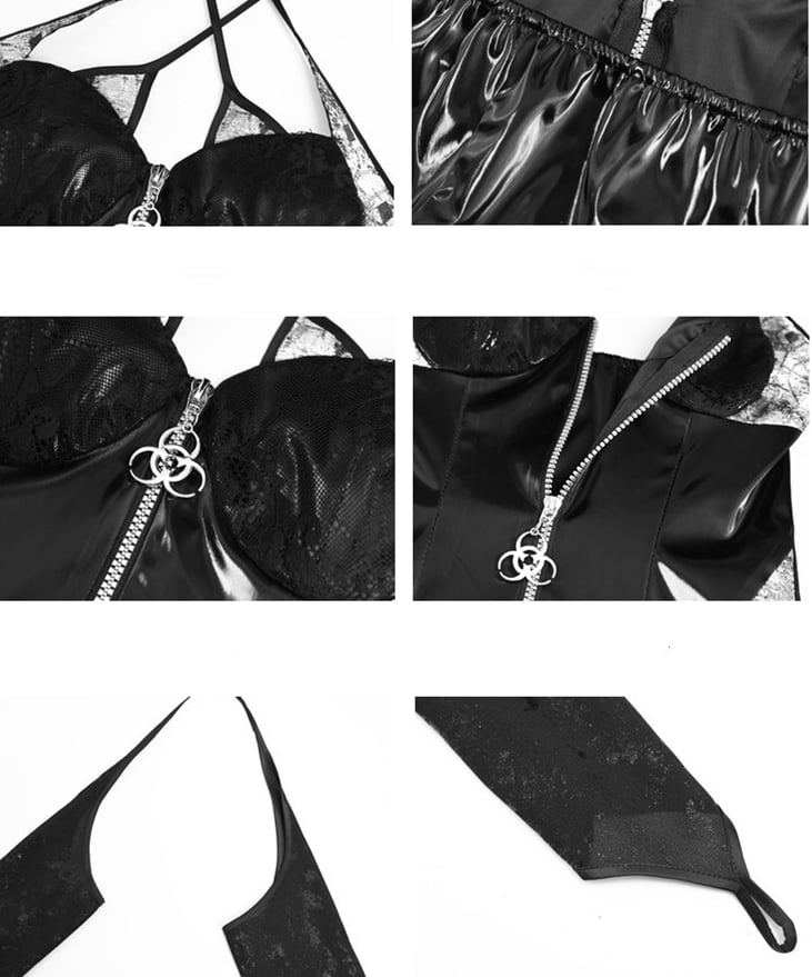 Black PU Halter Neck Dress Zip Closure at Front Ashnikko Concert Outfits