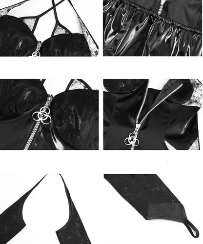 Black PU Halter Neck Dress Zip Closure at Front Ashnikko Concert Outfits