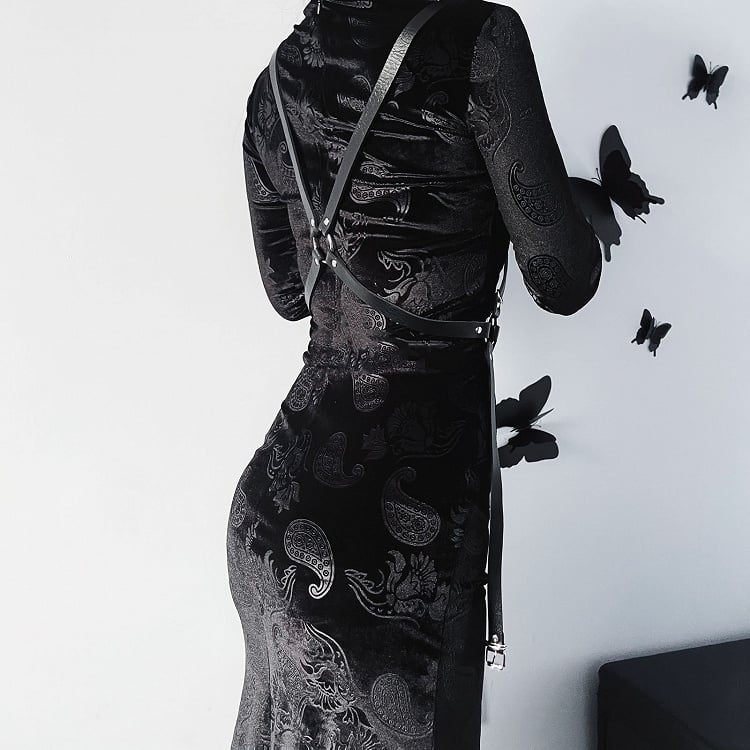 Punk Thigh-high Slit Velvet Black Qipao