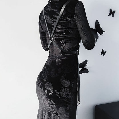 Punk Thigh-high Slit Velvet Black Qipao