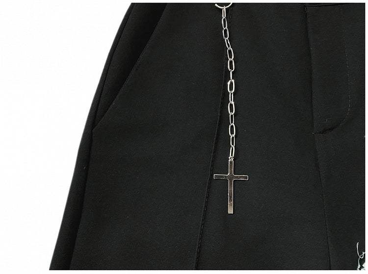 Punk Applique Design Black Shorts