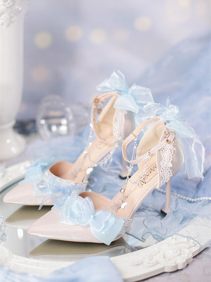 Flowers Butterflies Decorated Light Blue 5cm/8cm Hime Lolita High Heels