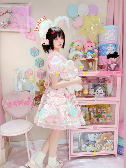 Bowknots Details Rabbit-shaped White /Pink Plush Crossbody