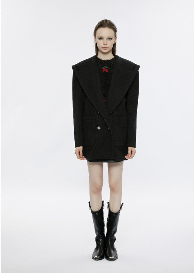 Clearance - Size M for Bust 116CM Black Sailor Collar Pea Coat