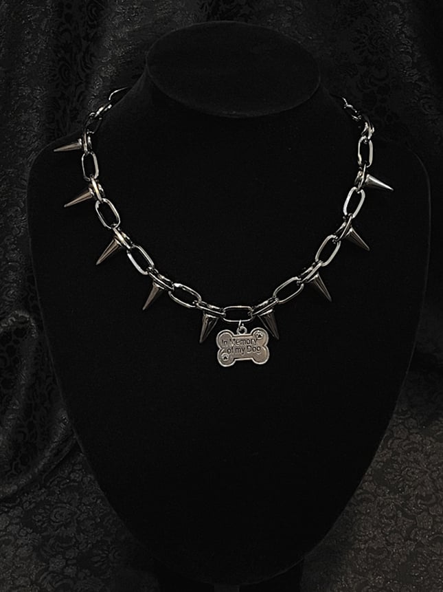 Punk Bone Pendant Metal Studs Chain Choker