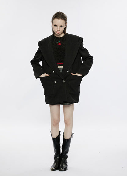 Clearance - Size M for Bust 116CM Black Sailor Collar Pea Coat