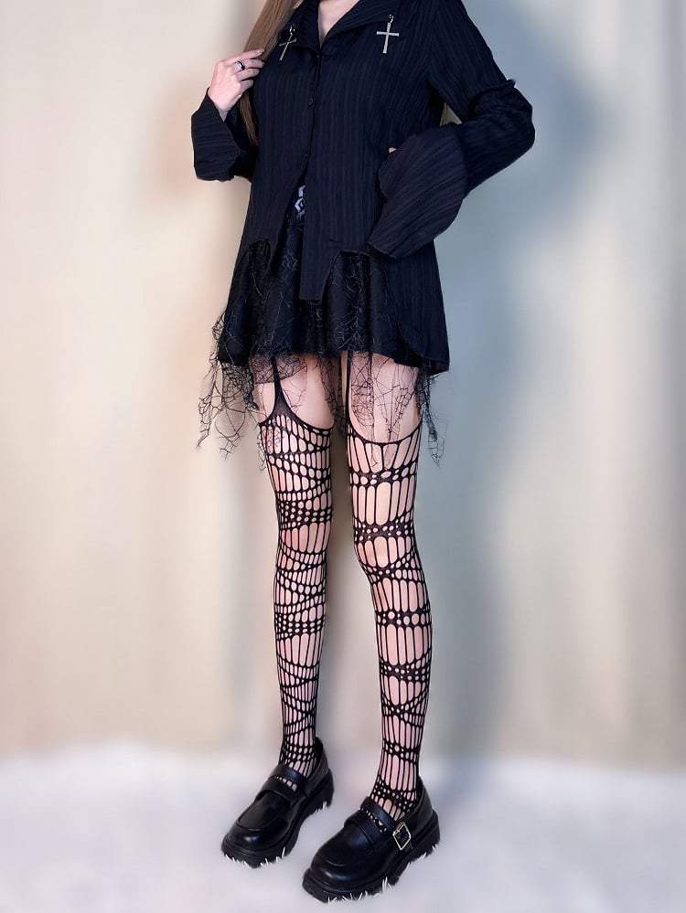 Punk Black Cut-out Design Fishnet Tights