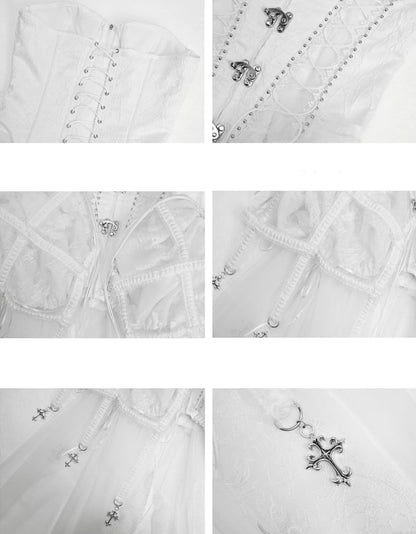 Birdcage Skirt and Bustier Corset Set White Goth Style
