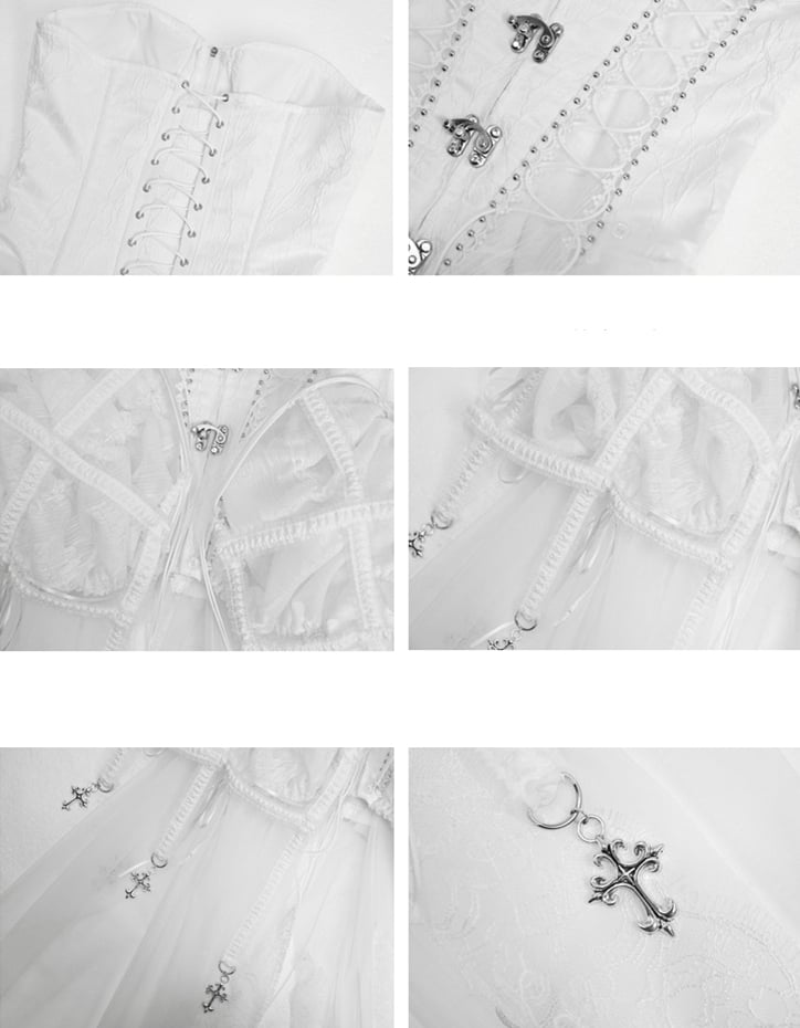 Birdcage Skirt and Bustier Corset Set White Goth Style