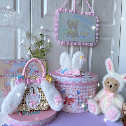 Plush Rabbit Ears Design Pink/Red Bowknots Lolita Bag