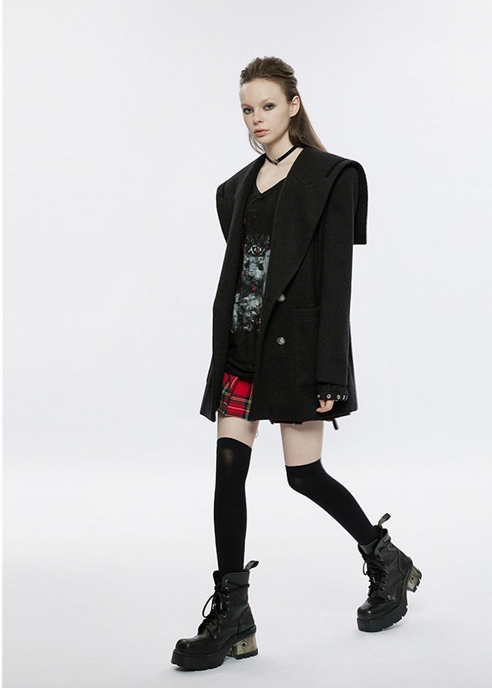 Clearance - Size M for Bust 116CM Black Sailor Collar Pea Coat