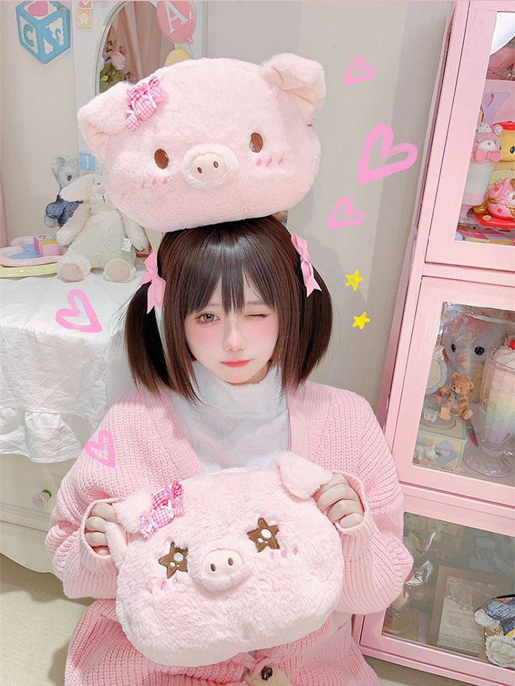 Pink Cute Pig-shaped Plush Crossbody