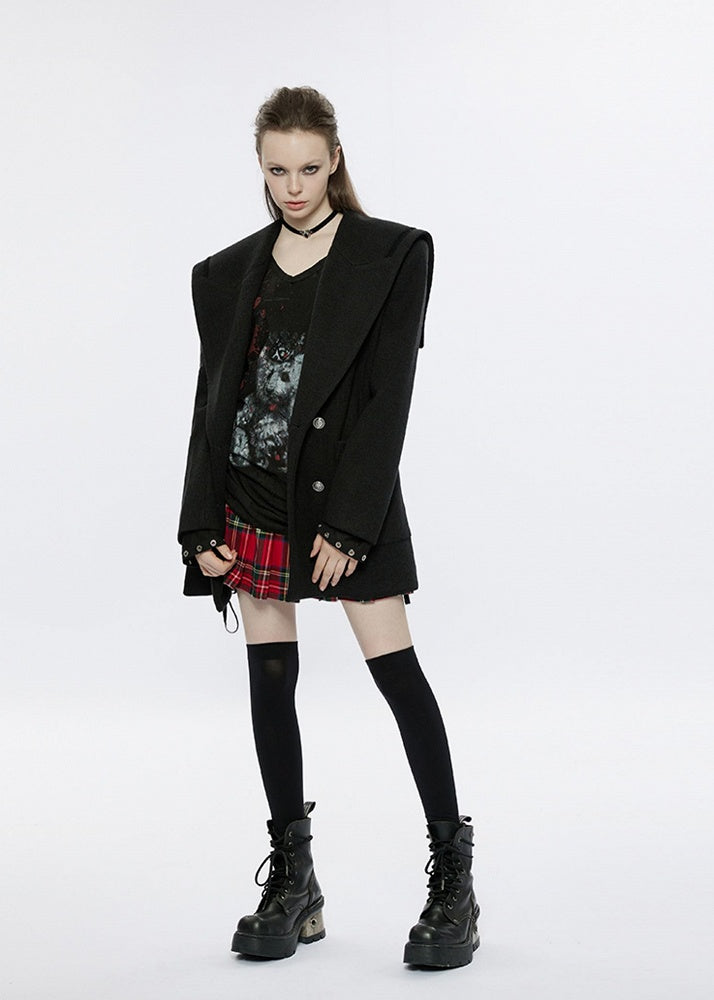 Clearance - Size M for Bust 116CM Black Sailor Collar Pea Coat