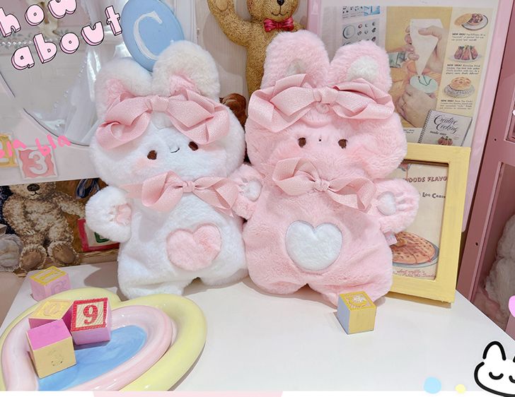 Bowknots Details Rabbit-shaped White /Pink Plush Crossbody