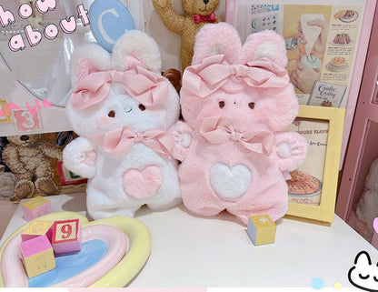 Bowknots Details Rabbit-shaped White /Pink Plush Crossbody
