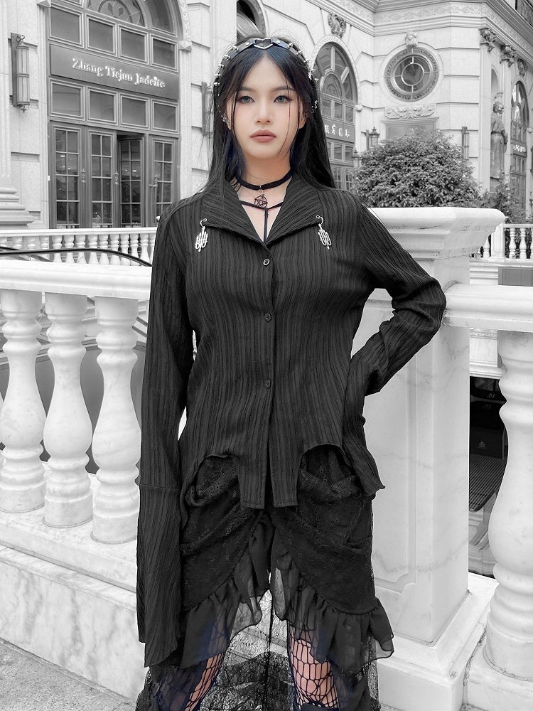 Punk Irregular Hem Black Shirt