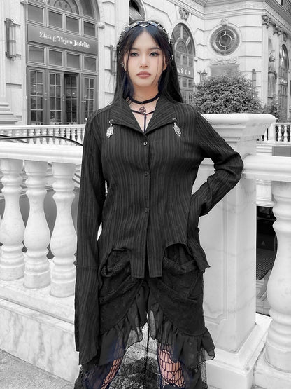 Punk Irregular Hem Black Shirt