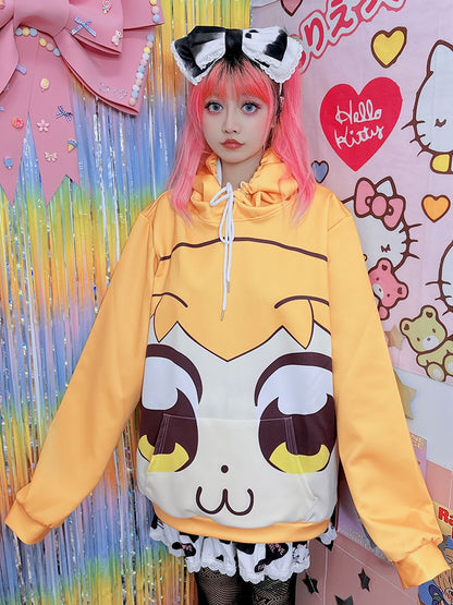Blue/Yellow Big Eyes Cartoon Print Hoodie