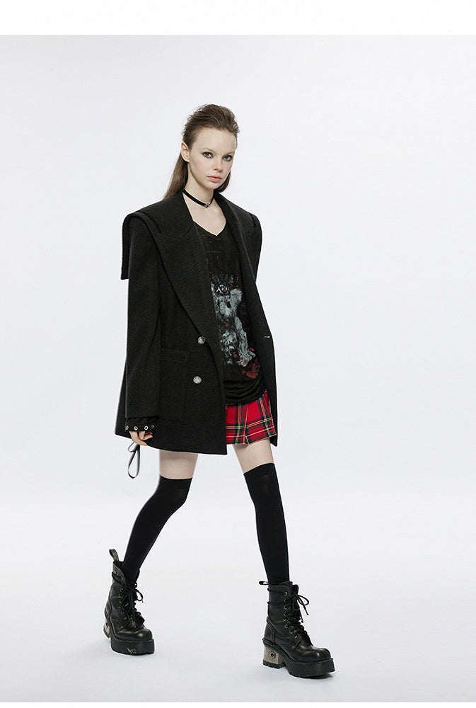 Clearance - Size M for Bust 116CM Black Sailor Collar Pea Coat