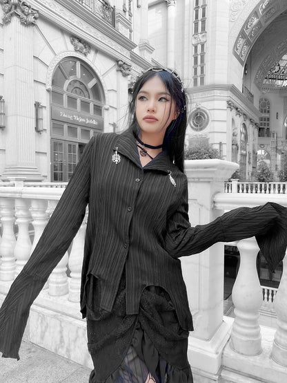 Punk Irregular Hem Black Shirt