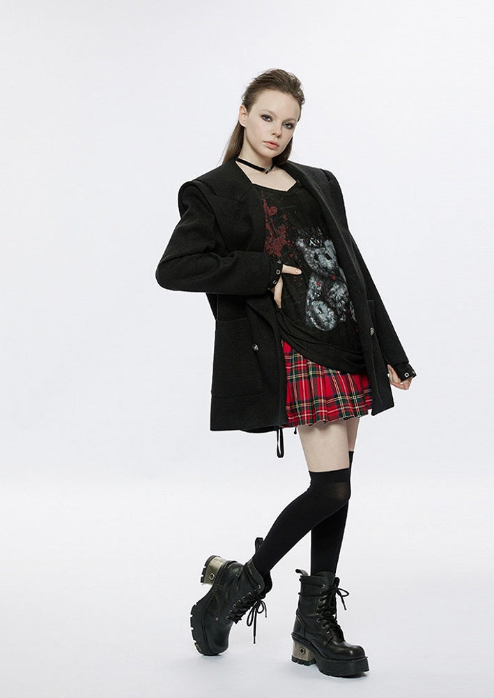 Clearance - Size M for Bust 116CM Black Sailor Collar Pea Coat