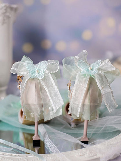 Shadow Between Flowers Butterflies Decorated Light Green 5cm/8cm Hime Lolita High Heels