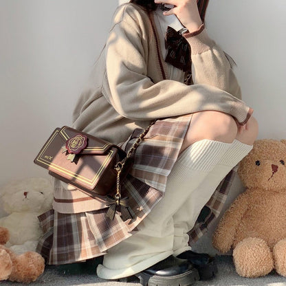 Rose Design Brown Envelope Shaped Crossbody Ita Bag