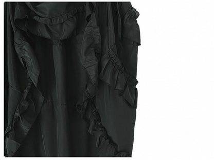 Drawstring Hem Punk Black Ruffles High-low Skirt