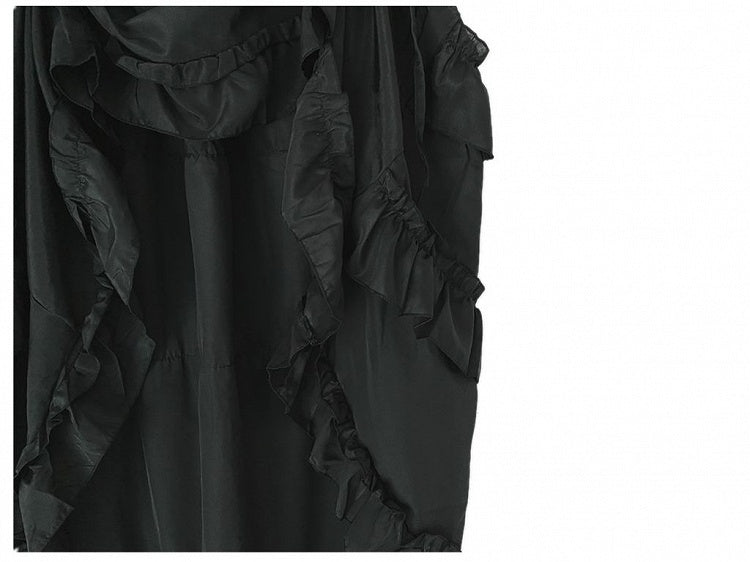 Drawstring Hem Punk Black Ruffles High-low Skirt