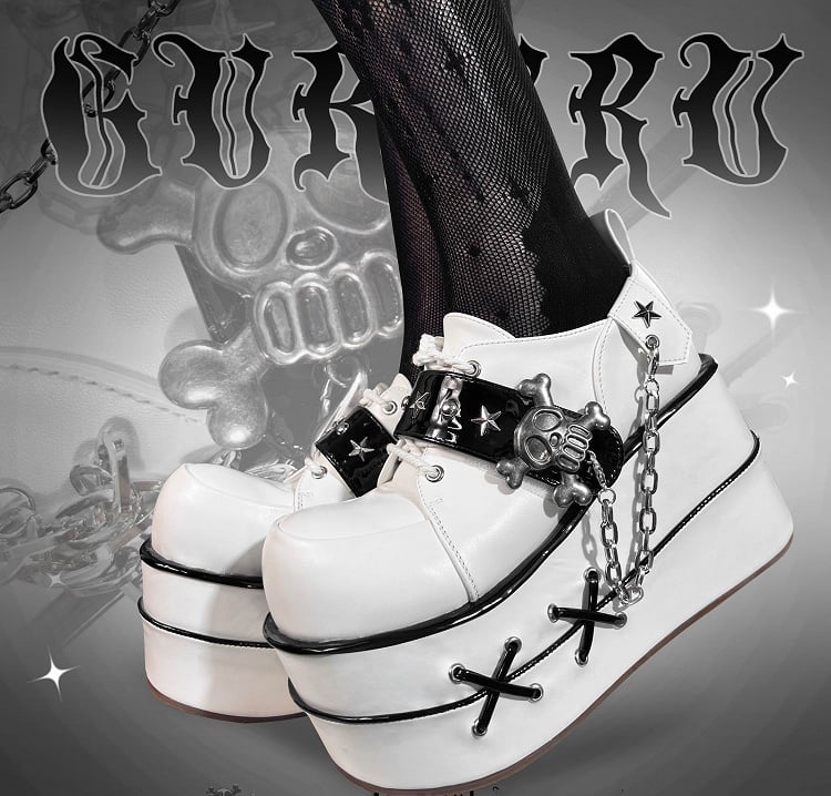 Black and White Star Hunter Pirates Skull Design Gothic Platforms