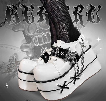 Black and White Star Hunter Pirates Skull Design Gothic Platforms