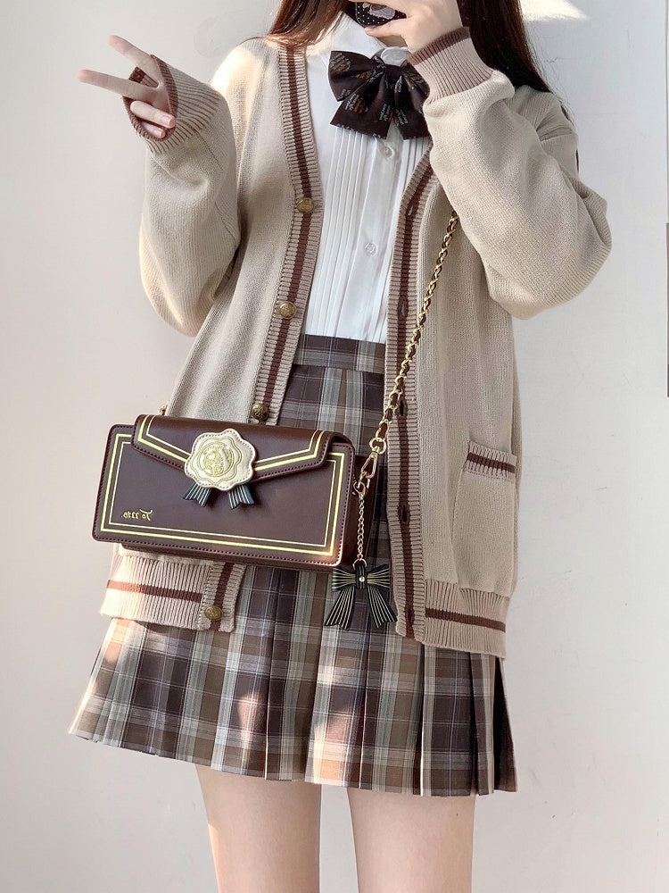 Rose Design Brown Envelope Shaped Crossbody Ita Bag