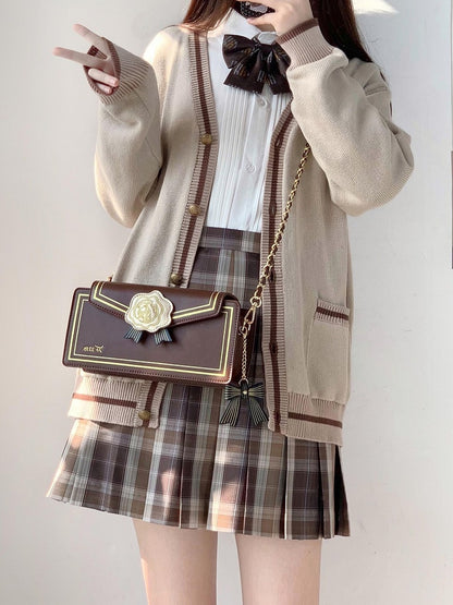 Rose Design Brown Envelope Shaped Crossbody Ita Bag