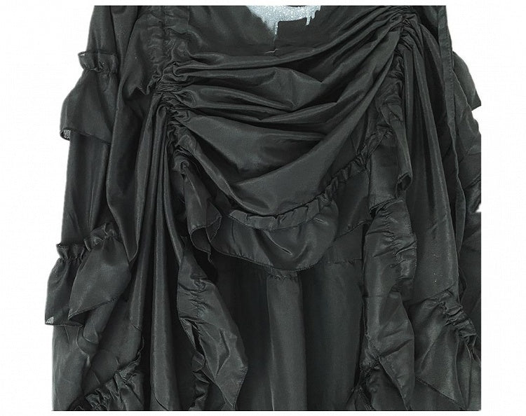 Drawstring Hem Punk Black Ruffles High-low Skirt