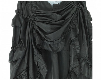 Drawstring Hem Punk Black Ruffles High-low Skirt