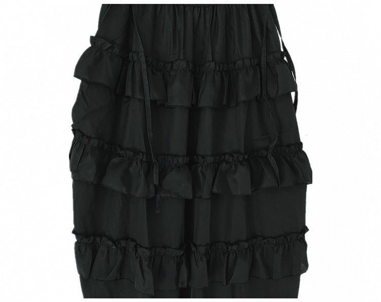 Drawstring Hem Punk Black Ruffles High-low Skirt