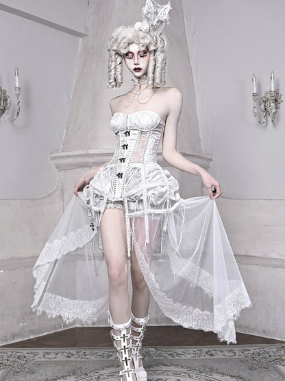 Birdcage Skirt and Bustier Corset Set White Goth Style
