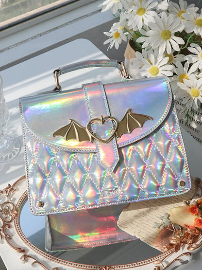 Bat Wings Design Buckle Laser Silver Ita Shoulder Bag