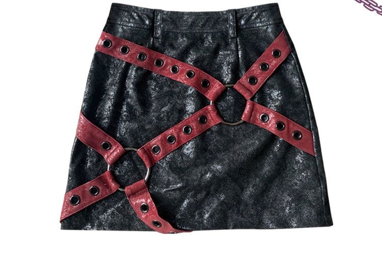 Crisscross Straps Decorated Faux Fur Moto Biker Mini Skirt Music Festival Outfits