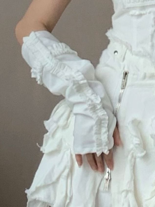 Black/White/Red Sleeves Ruffle Trim Cross Design