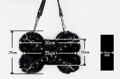 Studs Decorated Black Plush Bone-shaped Bag