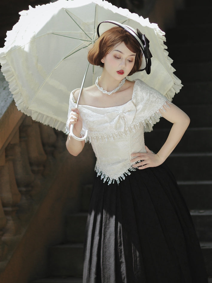 True Love Apricot Off-the-shoulder Neckline Top Asymmetrical Tassels Hemline